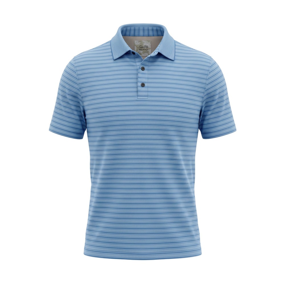 Preppy Golf Tasso Elba Island Blue Stripe Modal Performance Polo Shirt Medium